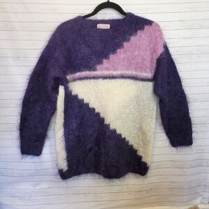 NEVA McINTOSH 100% SCOTTISH WOOL GEOMETRIC PURPLE SWEATER, SZ MEDIUM/LARGE